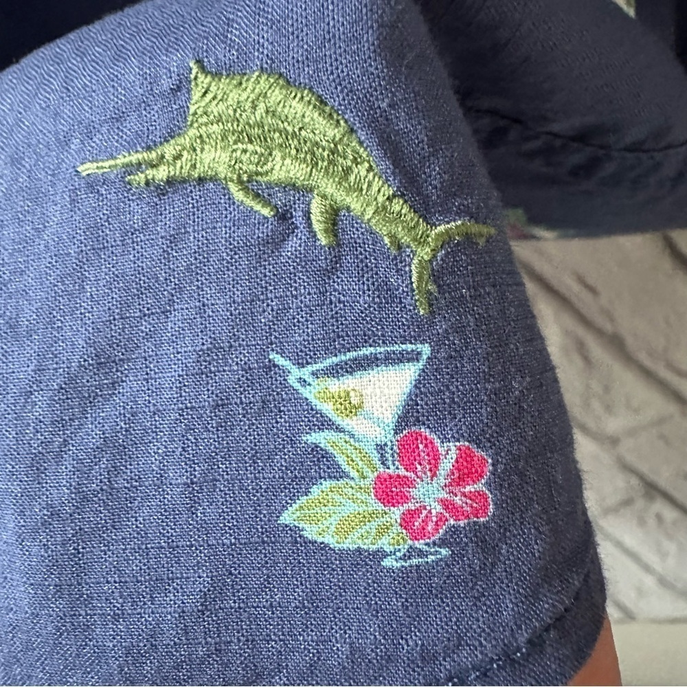 Tommy Bahama Men’s XL Short Sleeve Hawaiian Camp Shirt Cotton Blue Martini Print - Picture 5 of 6